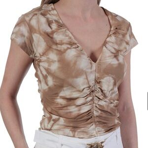 Pinko Milano Maglia V-beck Brown Tie-Dye V-Neck Top